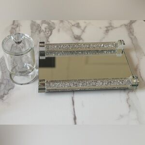 Source Unknown Silver Mirrored Vanity Tray with Crystal Accents